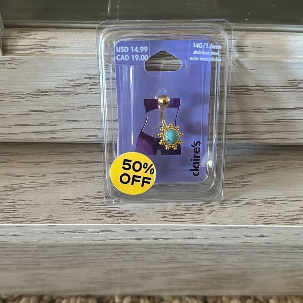Claire’s 14G/ 1.6mm Turquoise and gold belly button piecing belly ring